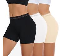 UMIPUBO Culotte Mujer Boxer Bragas Culote Antirozaduras Shorts Cortos Braga Pantalon sin Costura Braguitas Encaje Anti Chafing Cómodas Seguridad Ropa Interior Slipshort Pack de 3 Negro+Piel+Blanco, XL