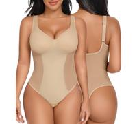 UMIPUBO Faja Reductoras Mujer Body Reductor Adelgazante Body Moldeador Shapewear Control de Abdomen Cruz de Malla Reductora Almohadillas Extraíbles Tanga Escote en V Corsé Invisible Fajas (Piel, XXL)