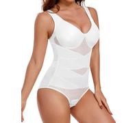 UMIPUBO Fajas Reductora Mujer Body Moldeado Abdominal Adelgazante Control Posparto Transpirable Shapewear Bodysuit Invisible De Malla Escote V Corsé Adelgazante Faja Body Corset (Blanco, S)
