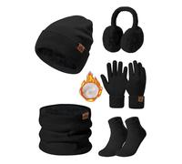 UMIPUBO Gorro Bufanda y Guantes Set 5PCS Mujer Invierno Gorro Conjunto Sombreros Bufandas Cálida Caliente Pantalla táctil Guantes Orejeras de Felpa Calcetines Térmicos 5 Piezas Set (Negro, One Size)