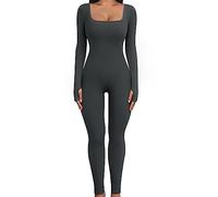 UMIPUBO Mono Deportivo Mujer Yoga Mono Manga Larga Ropa Deportiva de Cuello Cuadrado con Costilla Deportiva de Mujer Traje de Una Pieza Jumpsuit para Fitness