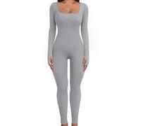 UMIPUBO Mono Deportivo Mujer Yoga Mono Manga Larga Ropa Deportiva de Cuello Cuadrado con Costilla Deportiva de Mujer Traje de Una Pieza Jumpsuit para Fitness
