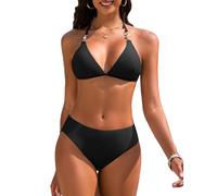 UMIPUBO Mujer Bikini Traje de Baño 2 Piezas Sexy con Triángulo Cuello en V Bañadore Conjunto Brasileño Halter Cintura Baja Tie De Dos Piezas con Perlas Playa La Natacion(Negro,XXL)