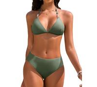 UMIPUBO Mujer Bikini Triángulo Traje de Baño 2 Piezas Sexy con Cuello en V Bañadore Conjunto Brasileño Halter Cintura Baja Tie De Dos Piezas con Perlas Playa