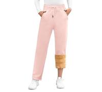 UMIPUBO Pantalon Chandal Mujer Invierno Termico Pantalones Algodon Casual Pantalon Deportivo con Cordón Ajustable con 2 Bolsillos Fleece Pantalones de Jogging(Rosa,L)