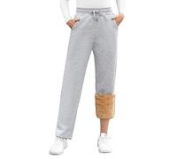 UMIPUBO Pantalon Chandal Mujer Invierno Termico Pantalones Algodon Casual Pantalon Deportivo con Cordón Ajustable con 2 Bolsillos Fleece Pantalones de Jogging(Gris Claro,L)