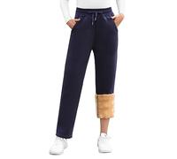 UMIPUBO Pantalon Chandal Mujer Invierno Termico Pantalones Algodon Casual Pantalon Deportivo con Cordón Ajustable con 2 Bolsillos Fleece Pantalones de Jogging(Marina,M)