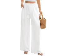 UMIPUBO Pantalones Mujer de Lino Verano Algodón Cintura Alta Elástico Pantalón Casual Deporte Pants Largos Ligeros Flojo Playa Cómodo Pantalon de Anchos con Bolsillos (Beige, S)