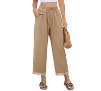 UMIPUBO Pantalones Mujer Verano Algodón 7/8 Pantalón Cintura Elástico Pantalón Casual Deporte Ligeros Pants Playa Cómodo Pantalon con Bolsillos y Cordón Trabajo Yoga (Caqui, XXL)