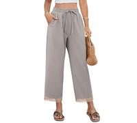 UMIPUBO Pantalones Mujer Verano Algodón 7/8 Pantalón Cintura Elástico Pantalón Casual Deporte Ligeros Pants Playa Cómodo Pantalon con Bolsillos y Cordón Trabajo Yoga (Gris, XL)