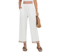 UMIPUBO Pantalones Mujer Verano Algodón 7/8 Pantalón Cintura Elástico Pantalón Casual Deporte Ligeros Pants Playa Cómodo Pantalon con Bolsillos y Cordón Trabajo Yoga (Blanco, XL)