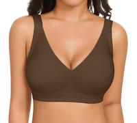 UMIPUBO Sujetador sin Aros Mujer Sujetadores Push Up sin Costuras con Relleno Básicos Bralette Cuello en V Sexy Suave Comodos Sostenes Cobertura Completa Tipo Dormir Diario Bra (Café, M)