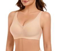 UMIPUBO Sujetadores sin Aros Sujetadores Mujer sin Costuras con Relleno Reductor Cuello en V Push Up Malla Seamless Bra Sexy Cobertura Completa Deportivo Elástico Básico Diario Suave (Piel, XL)