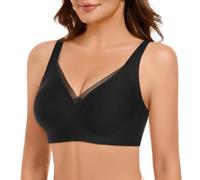 UMIPUBO Sujetadores sin Aros Sujetadores Mujer sin Costuras con Relleno Reductor Cuello en V Push Up Malla Seamless Bra Sexy Cobertura Completa Deportivo Elástico Básico Diario Suave (Negro, L)