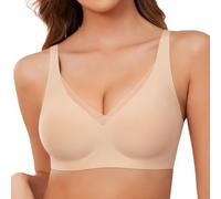 UMIPUBO Sujetadores sin Aros Sujetadores Mujer sin Costuras con Relleno Reductor Cuello en V Push Up Malla Seamless Bra Sexy Cobertura Completa Deportivo Elástico Básico Diario Suave (Piel, L)