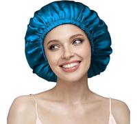 Umisleep Gorro de Seda para Dormir 22 Momme, Gorro de Noche 100% Seda de Morera, Transpirable y Ajustable, Certificado OEKO,TEX® Standard 100, Ideal para el Cuidado del Cabello, Azul Pavo Real