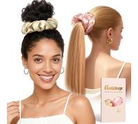 Umisleep Juego de 2 gomas para el pelo de gran tamaño 100 % de seda de mora para mujer, grandes en rosa y champán, gomas suaves para el cabello grueso y largo, contra el encrespamiento y la rotura