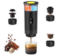 Umisu Cafetera portátil 3 en 1 cafeteras espresso con pantalla digital, cafetera espresso con cápsulas y café molido, calefacción rápida para oficina, viaje, camping, casa, color negro