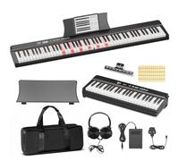 UMOMO Piano digital plegable de 88 teclas con teclas iluminadas, piano de teclado semipesado de tamaño completo con MIDI, piano portátil eléctrico para principiantes con pedal de sostenimiento, bolsa