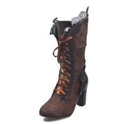 UMore Botas a Media Pierna de Punto de Encaje con Hebilla para Mujer,Botas Militares de Combate a Media Pierna con Cordones de Invierno,para Mujeres niñas…