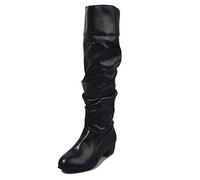 UMore Botas Altas Invierno Mujer, Botas de Nieve Caña Ancha Zapatos Mujer Cuña Planos Sintética Peluche Jinete Bajo Cómodos Peludas Calentitas