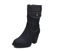 UMore Botas Mujer Botines de Vaquero Otoño Invierno Vintage Botines Mujer con Cordones Zapatos de Mujer Botas Cómodas de tacón Plano Cremallera Bota Corta Casual