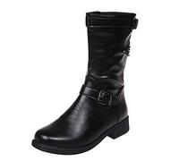 UMore Botines de Caña Media para Mujer Moda Botas Altas Invierno Mujer, Zapatos Mujer Cuña Planos Sintética Peluche Jinete Bajo Cómodos Peludas Calentitas…
