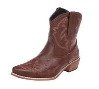 UMore Botines para Mujer Chelsea Botas Cuero Bajo Bloque Tacón Invierno Antideslizante Botas Retro Bohemio Empalme PatrónEstilo Cremallera