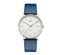 UMR RUHLA 30431 bl. Elegancia y precisión. Elegante reloj de pulsera con mecanismo de cuarzo 705. Caja de acero inoxidable. Esfera blanca. Cristal mineral. Correa de piel azul. Fabricado en Alemania