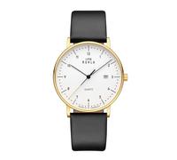 UMR RUHLA 30432 SW - Elegancia y precisión - Reloj de pulsera con movimiento de cuarzo 705 - Caja de acero inoxidable pulido chapado en oro IP - Esfera blanca - Cristal mineral - Correa de piel negra