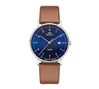 UMR RUHLA 30433 - Elegancia y precisión - Elegante reloj de pulsera con movimiento de cuarzo 705 - Caja de acero inoxidable - Esfera azul oscuro - Cristal mineral - Correa de cuero marrón - Fabricado