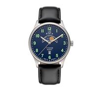 UMR RUHLA Reloj de titanio con fase lunar - Reloj plano de titanio con mecanismo de cuarzo suizo - esfera azul oscuro - correa de cuero negro - Ø 41,5 mm - Fabricado en Alemania
