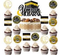 Umrah Mubarak Cake Cupcake Toppers - 13 adornos para cupcakes de Ramadán, Eid & Umrah Mubarak Mubarak con diseño Umrah Mubarak, decoración de fiesta musulmana para fiestas