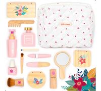 UMU Elegante juego de belleza de madera para niñas - Juego de maquillaje de 17 piezas con maquillaje, pincel, espejo y estuche de cosméticos, el mejor regalo para niñas de 3, 4, 5 años en adelante