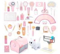 UMU® - Juego de 37 Juguetes Veterinarios de Madera para niños con Gato de Peluche, Estetoscopio, tenómetro, etc. Juguete Veterinario para niños y niñas de 3, 4, 5 años