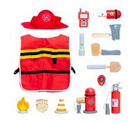 UMU® Juego de Bombero de Madera para niños con Disfraz de Bombero Que Incl. Gorra, extintor de Incendios, Radio, etc., Juego de imitación de Bombero, Juguete de 14 pzas. para niños de 3, 4, 5 años