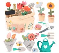 umu® Juego de jardín de madera para niños con accesorios - juguete de jardín para niños, juego de herramientas de jardín para niñas y niños, regadera, cajón, palas - juguete educativo desde 2, 3, 4, 5