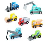 UMU Juego de madera para niños, compatible con Brio World y otras marcas, incluye excavadora, grúa, rodillo y más, a partir de 3 años