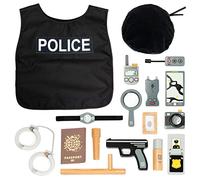 UMU® Juego de Madera para Niños con Disfraz de Policía, Gorro, Esposas y Más - Set de Imitación de 17 Piezas para Niños de 3, 4, 5 Años