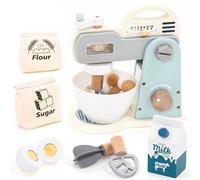 UMU® Juego de Mesa de Madera - con tazón de Mezcla, batidor, Ingredientes y más, Juego de batidora de Cocina de Juguete para niños, 10 Piezas, Accesorios de Cocina para pequeños Cocineros a Partir de