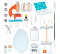 UMU® Juego de mesa de madera para niños con microscopio, tubos de ensayo y mucho más, juguete de médico para juegos de rol, juego de 29 unidades para niñas y niños de 3, 4, 5 años