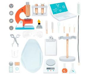 UMU® Juego de mesa de madera para niños con microscopio, tubos de ensayo y mucho más, juguete de médico para juegos de rol, juego de 29 unidades para niñas y niños de 3, 4, 5 años