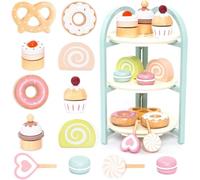 UMU® Juego de Postre de Madera para niños con Soporte, Dulces, Accesorios de Servicio de té para Jugar Cocina y Mucho más, Juguete de Madera para niños de 3, 4, 5, 6 años
