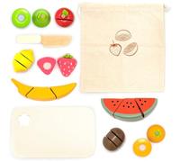 UMU® Kit de corte de frutas de madera para niños - Juguete de cocina con alimentos para cortar y accesorios de cocina para niños (cuchillo de madera, tabla de cortar, bolsa de fruta), juguete en