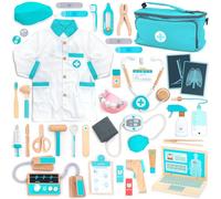 UMU® Maleta médica de Madera de Lujo para niños con Estetoscopio, Bata médica, Ordenador portátil, Accesorios de Dentista y más, maletín de Doctor, Juguete para Juegos de rol, 37 Piezas, Kit médico