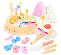 UMU® Pastel de cumpleaños de madera - Juego de tartas con números, velas, frutas y accesorios de cocina de juguete para juegos de rol creativos, cocina infantil de cumpleaños para niñas y niños