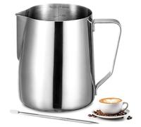 UMUACCAN Jarra Leche Barista, 350ml Jarra Para Espuma, Jarra Para Espuma Mano Acero Inoxidable con Lápiz Decorador Para Espresso, Espumador Leche, Café