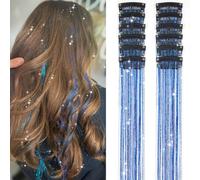 Umylar Clip in Hair Tinsel,Pack of 12 Pcs,20 Inch Glitter Blue Tinsel Hair Extensions, Festival Gift Tinsel Fairy Hair Party Dazzle Hair Accessories Strands Kit(12Pcs,Sapphire blue#)