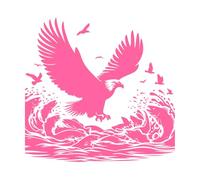 Un águila volando sobre un río con peces y pájaros. Calcomanías de pared de vinilo 54.6x56.8cm Decoración artística Rosa