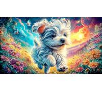 Un Alegre Cachorro Blanco Corriendo por un Campo de Flores Colorido. Puzzle para Adultos de 1000 Piezas - Juego diFícil & Estimulante Actividad para casa Regalo 75x50/1000pcs